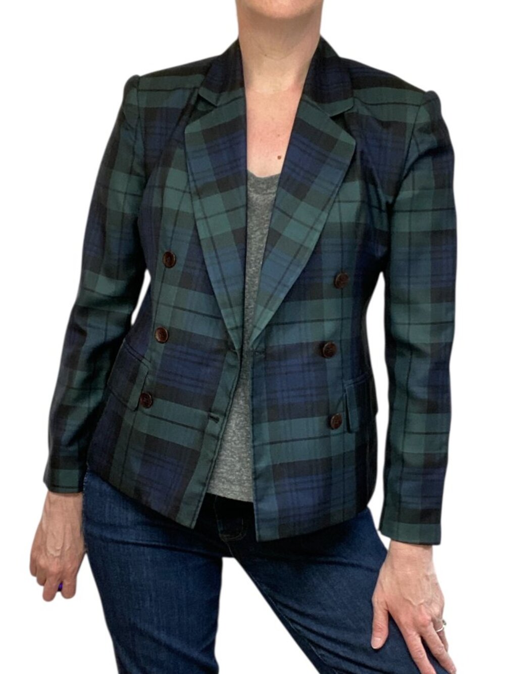 Jones New York 100% Silk Double-Breasted Plaid Blazer 2P - Picture 11 of 11